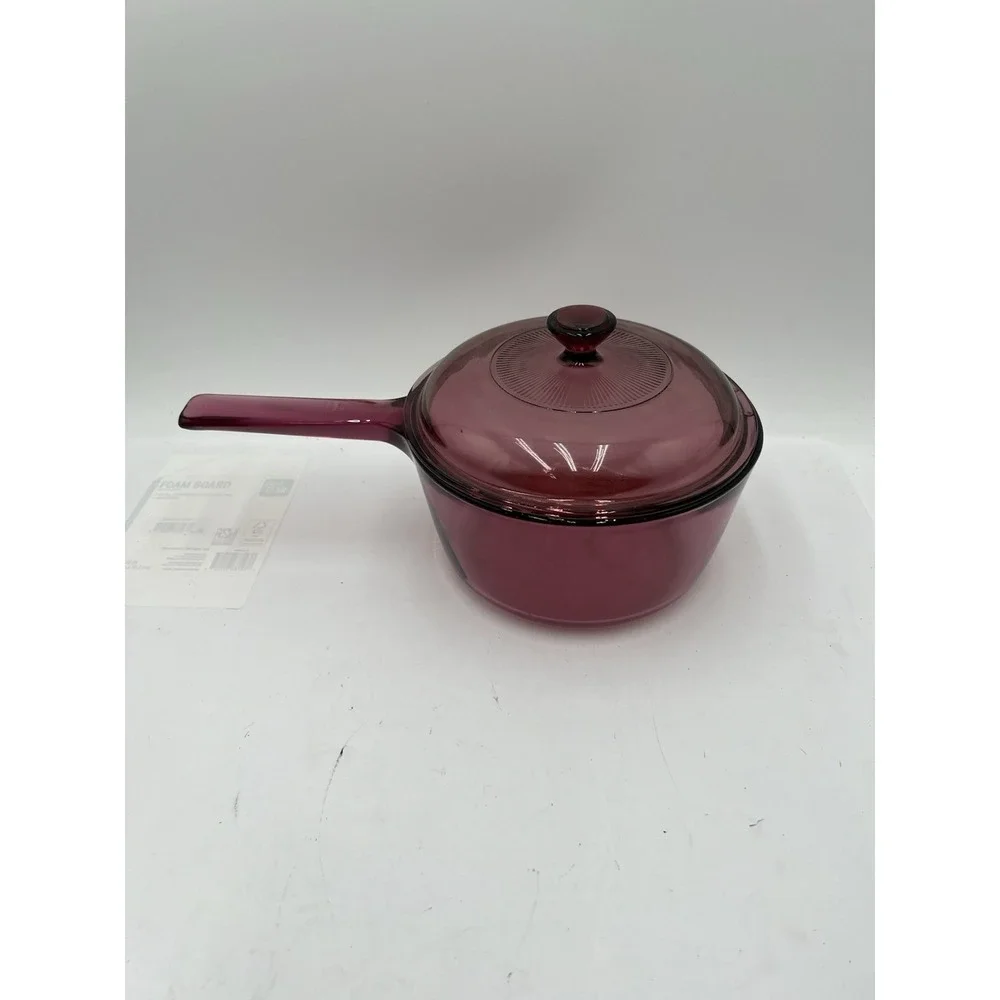 Vintage Visions Cranberry 1.5L Glass Saucepan Pot w Lid Made in USA